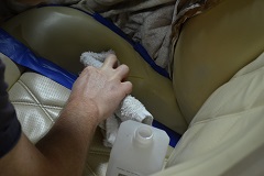 Professional preparation of the leather surface prior to the color-matched paint