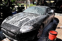 Exterior pretreat using foam cannon to loosen all dirt, grime and debris prior to hand washing	